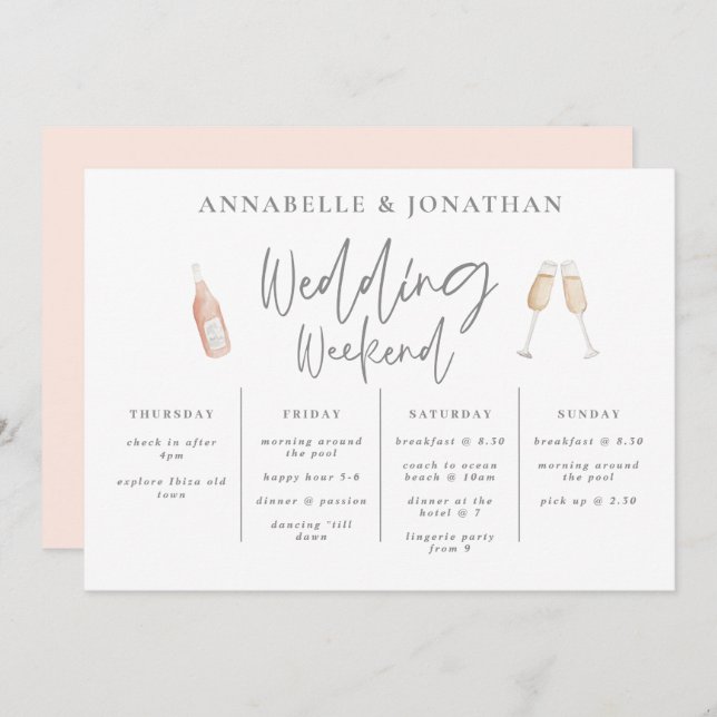 Wildflower girly wedding weekend itinerary modern (Front/Back)