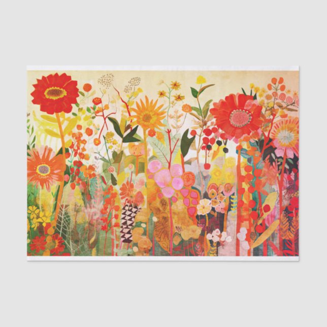 Wildflower Gold Orange Abstract Painting Decoupage Tissue Paper (Front)