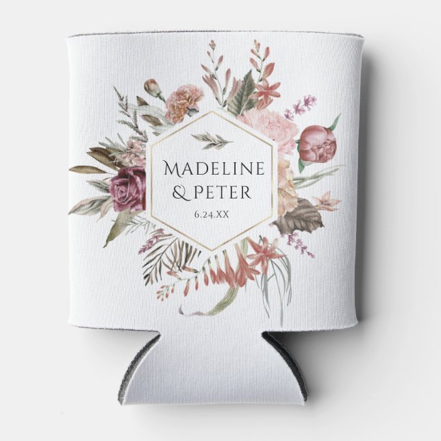 Wildflower Gold Wedding Couple Names Can Cooler (Front)