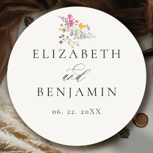 Wildflower Grace Modern Floral Romantic Wedding Classic Round Sticker