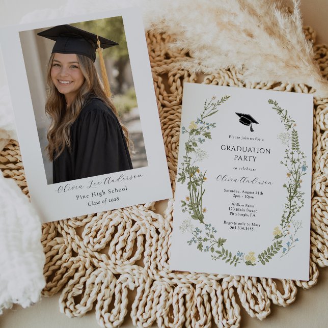 Wildflower Graduation Invitation with Photo (Creator Uploaded)