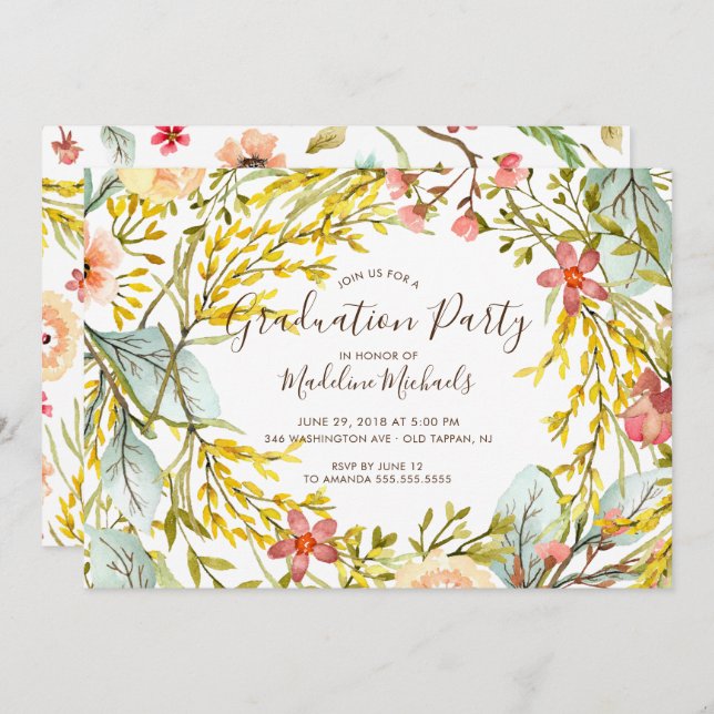 Wildflower Graduation Party Invitation (Front/Back)
