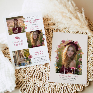 Wildflower Graduation party Photo Collage Invitation