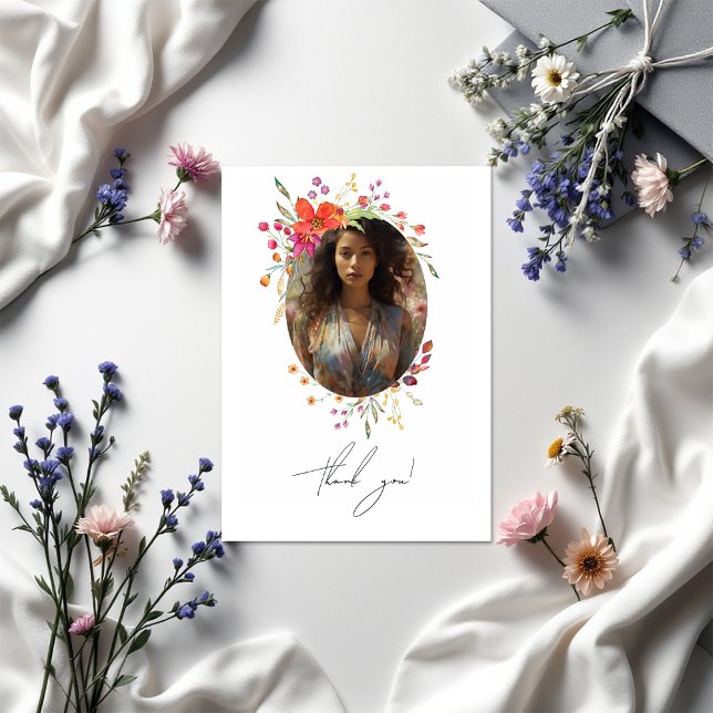 Wildflower Graduation Photo Collage Thank You Card (Wildflower Graduation Photo Collage Thank You Card)