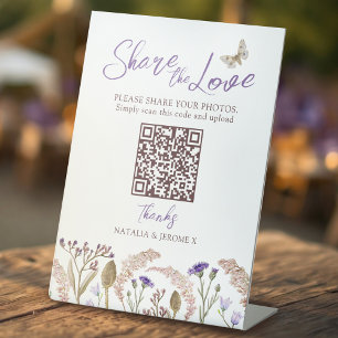 Wildflower grass watercolor fall wedding QR Pedestal Sign