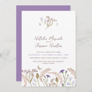 Wildflower grasses watercolor fall wedding invitation