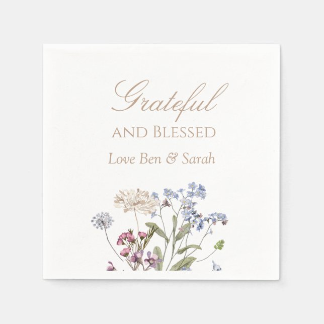 Wildflower Grateful and Blessed Fall Party Napkin (Front)