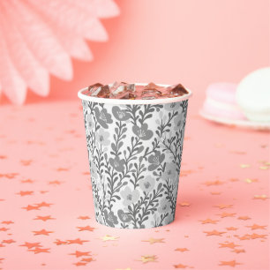 Wildflower Gray Blooms Floral Bridal Shower Custom Paper Cups