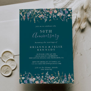 Wildflower Green 50th Wedding Anniversary Invitation