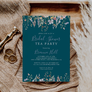 Wildflower Green Bridal Shower Tea Party Invitation