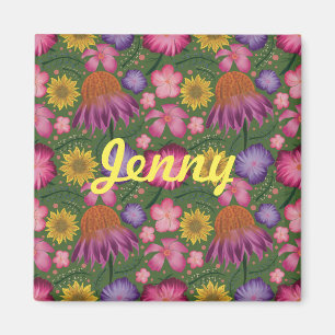 Wildflower Green Floral Personalised Magnet