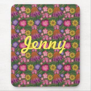 Wildflower Green Floral Personalised Mouse Pad