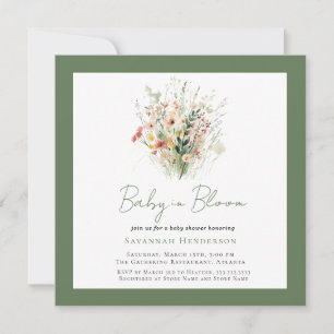 Wildflower Green Garden Baby in Bloom Baby Shower Invitation