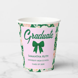 Wildflower Green Gingham Bow Graduation Party Paper Cups