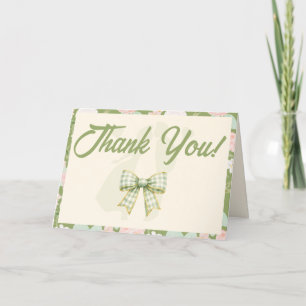 Wildflower Green Gingham Bow Wedding Thank You Card