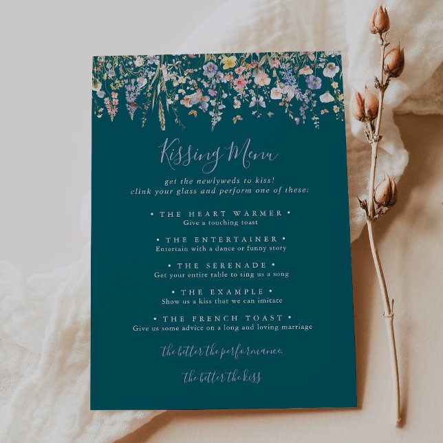 Wildflower Green Wedding Kissing Menu Game Card (Creator Uploaded)