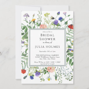 Wildflower Greenery   Bees Floral   Bridal Shower Invitation