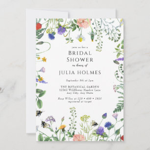 Wildflower Greenery   Bees Floral   Bridal Shower Invitation