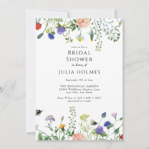 Wildflower Greenery   Bees Floral   Bridal Shower Invitation