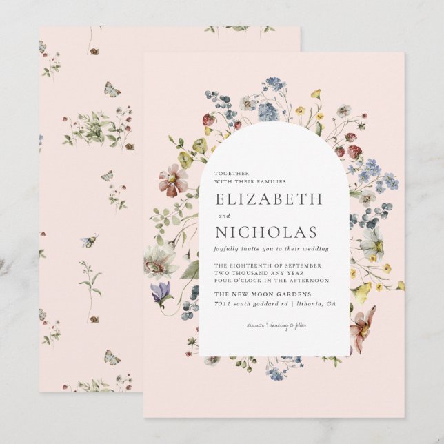 Wildflower Greenery Botanical Wedding  Invitation (Front/Back)