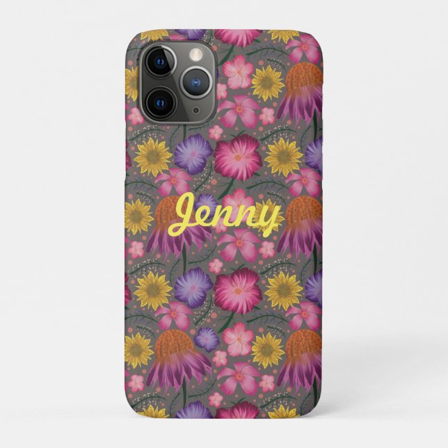 Wildflower Grey Floral Personalised Case-Mate iPhone Case (Back)