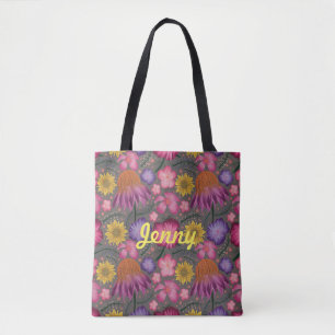 Wildflower Grey Floral Personalised Tote Bag