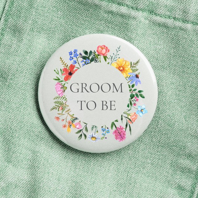 Wildflower Groom Wedding  3 Cm Round Badge (Groom to be Wildflower Watercolor Floral Wreath Wedding Button)