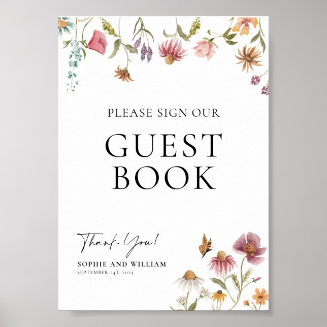 Wildflower Guest Book Wedding Sign (Front)