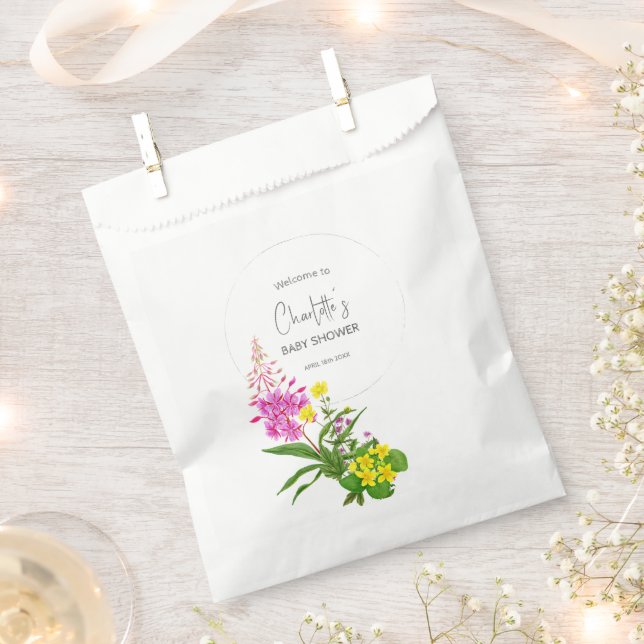 Wildflower Handdrawn Circle Script Baby Shower  Favour Bag (Clipped)