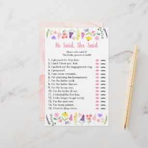 Wildflower He Said She Said Bridal Game