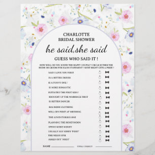 Wildflower He said She said Bridal Shower Game Flyer