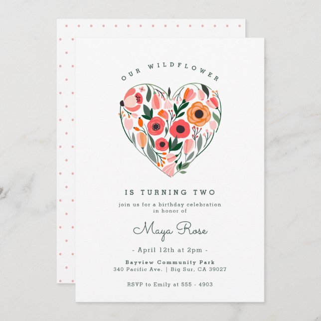 Wildflower Heart Birthday Invitation (Front/Back)
