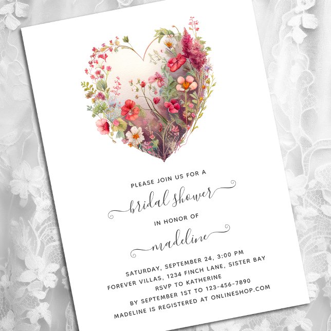 Wildflower Heart Bridal Shower Invitation (Creator Uploaded)