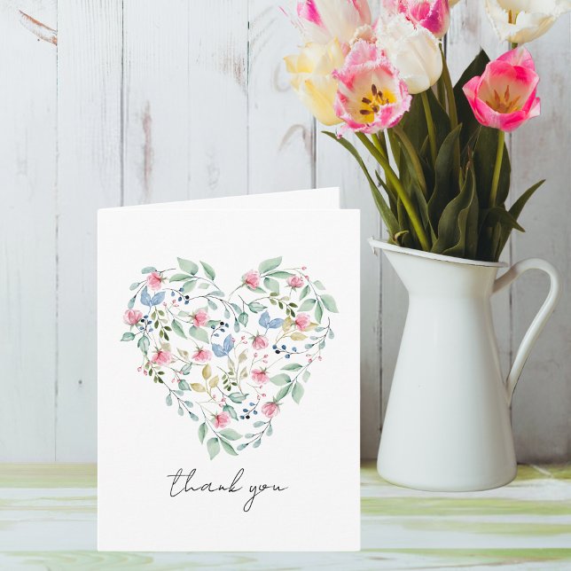 Wildflower Heart Thank you or Any Occasion  Card (Click "Personalize this Template" to customize this card for any occasion.)