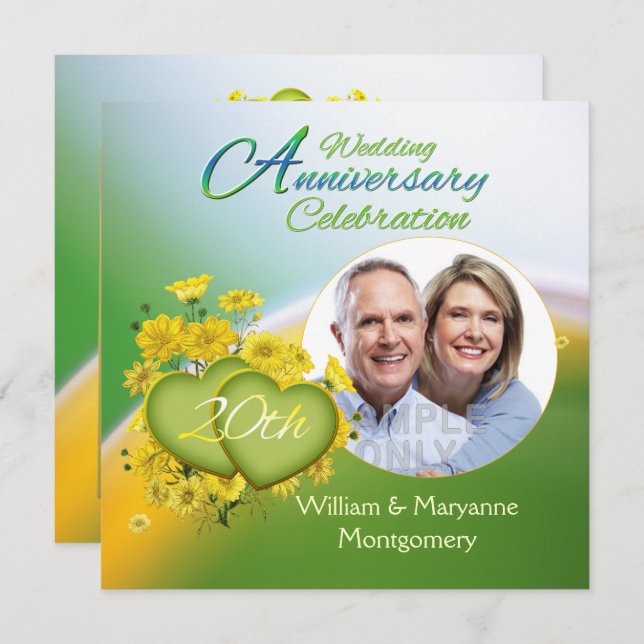 Wildflower Hearts 20th Anniversary Party Photo Invitation (Front/Back)