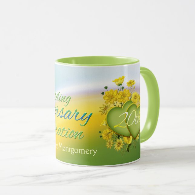 Wildflower Hearts 20th Wedding Anniversary Party Mug (Front Right)