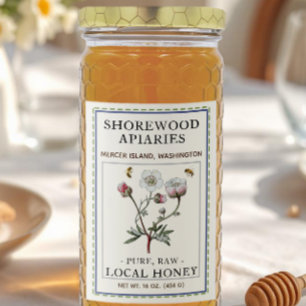 Wildflower Honey 2x3" Realistic Bees Dashed Border Food Label