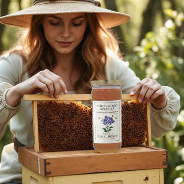 Wildflower Honey 2x3" Realistic Bees Dashed Border Food Label (Creator Uploaded)