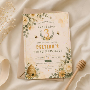 Wildflower Honey Bee 3rd Birthday Party Invitation