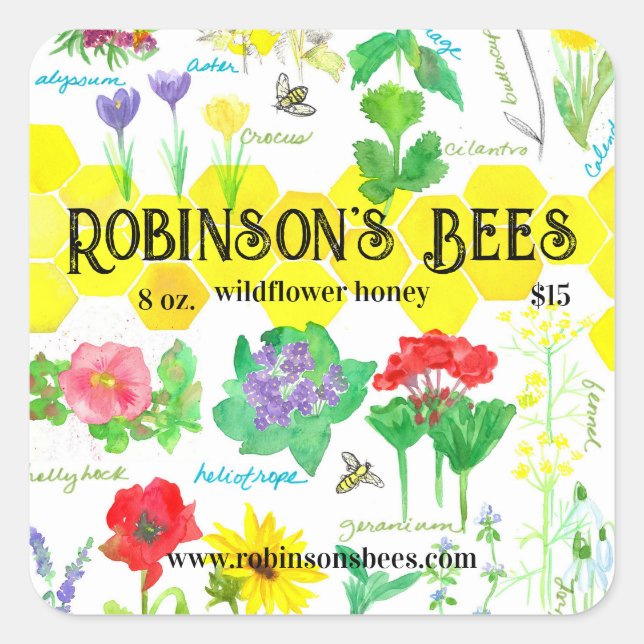 Wildflower Honey Label Honeycomb Flowers For Bees (Front)