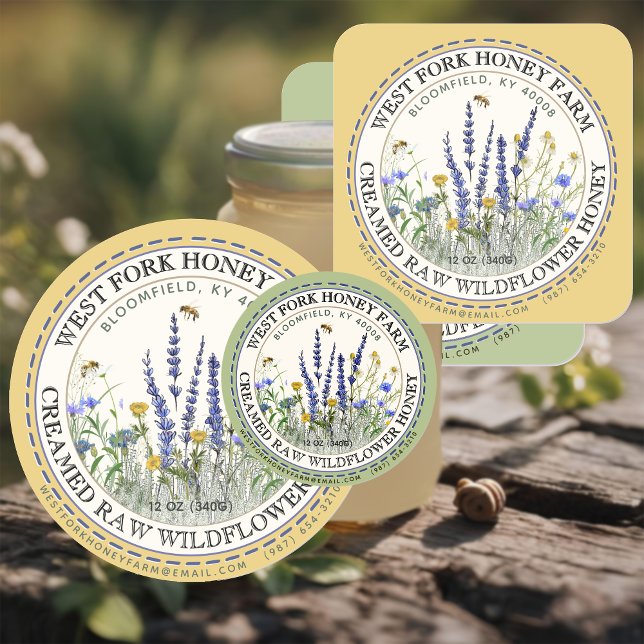Wildflower Honey Label with Bees Dashed Border (Creator Uploaded)