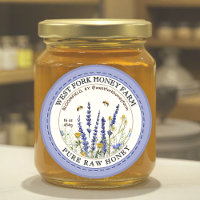 Wildflower Honey Label with Bees Dashed Border