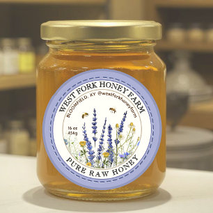 Wildflower Honey Label with Bees Dashed Border