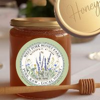 Wildflower Honey Label with Bees Dashed Border