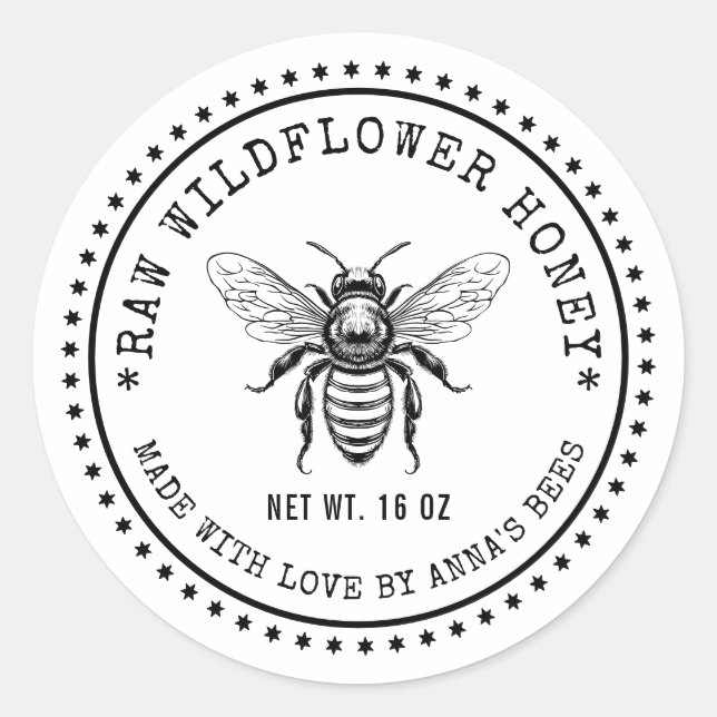 Wildflower honey label with custom colour bee (Front)