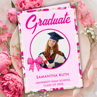 Wildflower Hot Pink Gingham Bow Photo Graduation