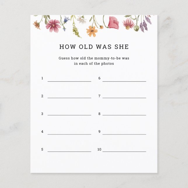 Wildflower How Old Was She Game Cards (Front)