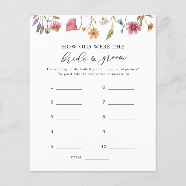 Wildflower How Old Were The Bride and Groom Game  (Front)