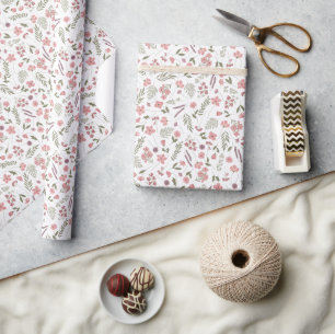 Wildflower Illustrated Wrapping Paper - Pink