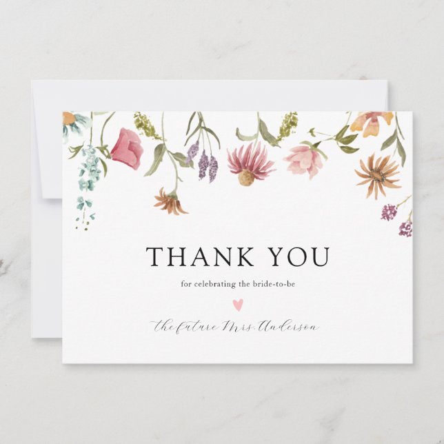 Wildflower in Bloom Bridal Shower Thank You Card (Front)